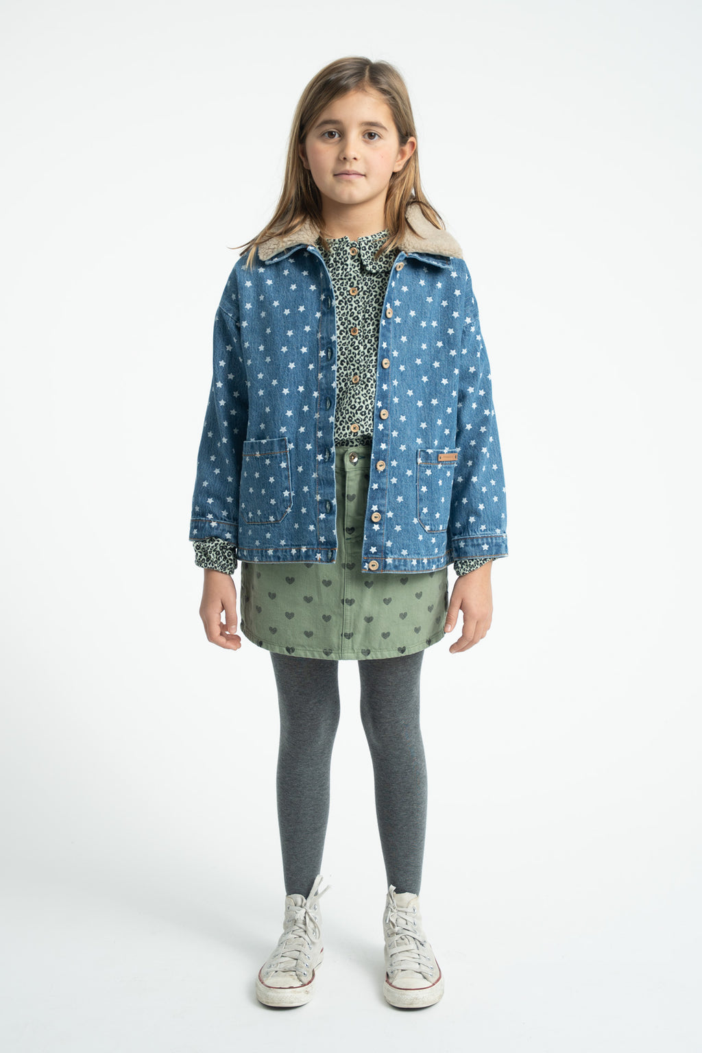 Short Skirt – olive green w/ black hearts