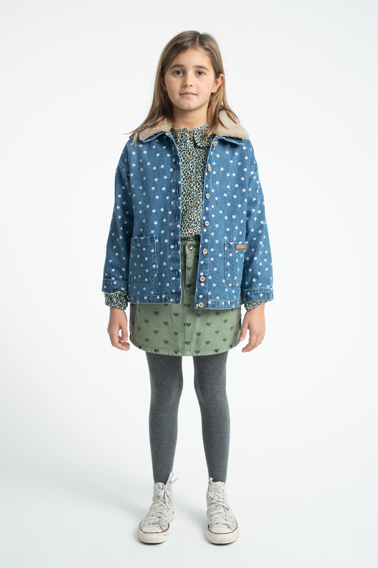 Short Skirt – olive green w/ black hearts