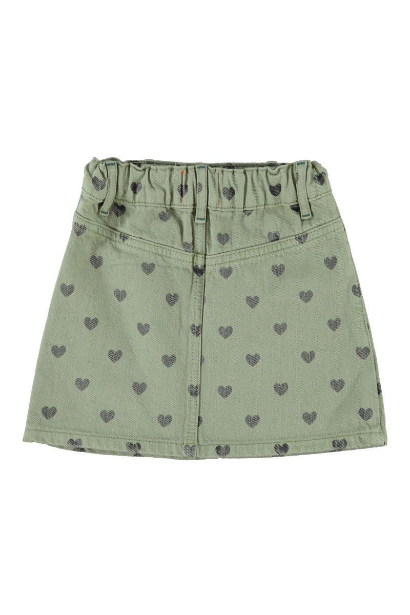 Short Skirt – olive green w/ black hearts