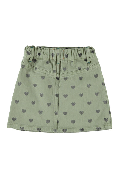 Short Skirt – olive green w/ black hearts