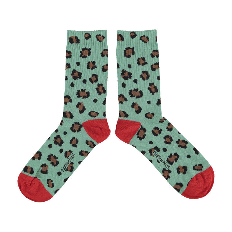 Socks – green w/ animal print