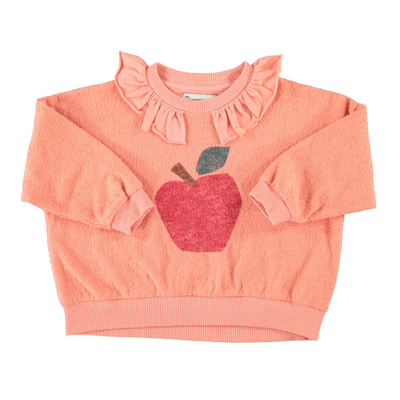 Sweatshirt w/ collar – pink w/ apple print