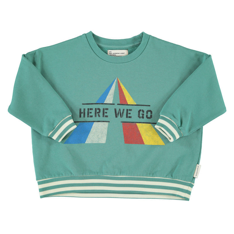 Sweatshirt – green w/ "Here We Go" print