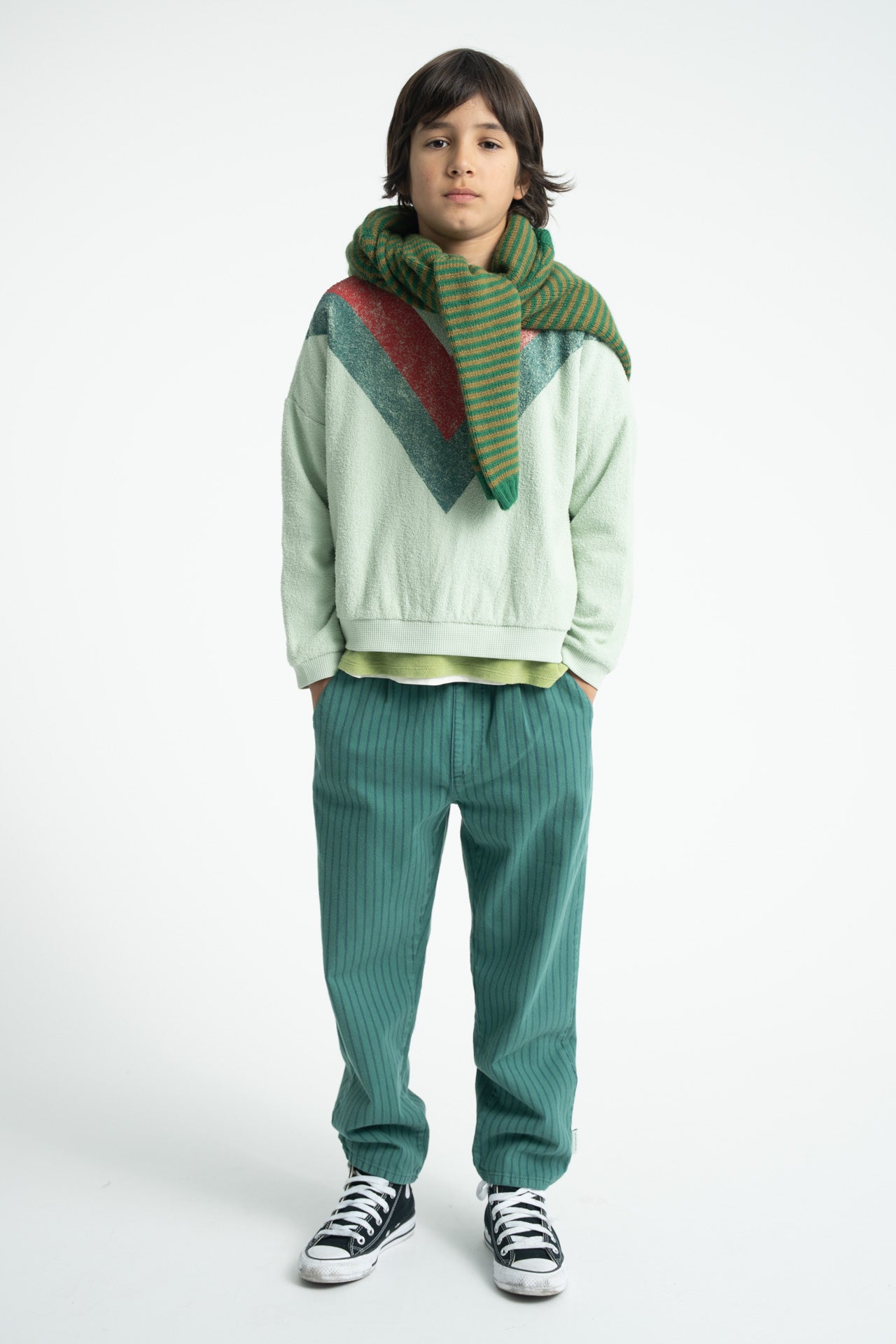 Sweatshirt – mint green w/ multicolor triangle print