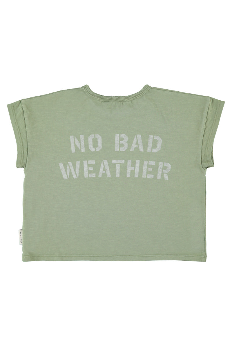 T-Shirt – olive green w/ sun & cloud print