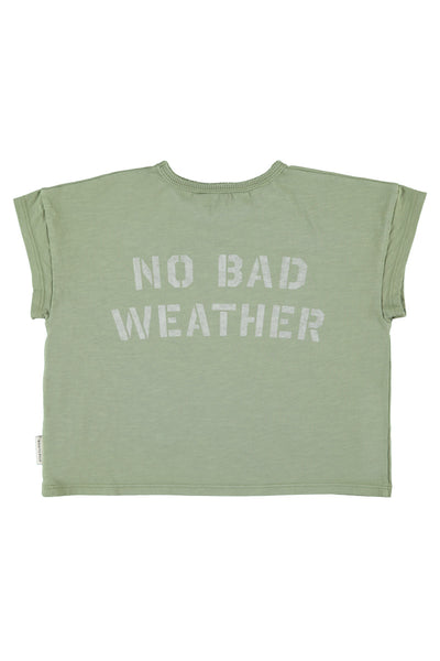 T-Shirt – olive green w/ sun & cloud print