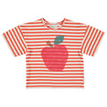 Oversize T-Shirt – red & ecru stripes w/ apple print