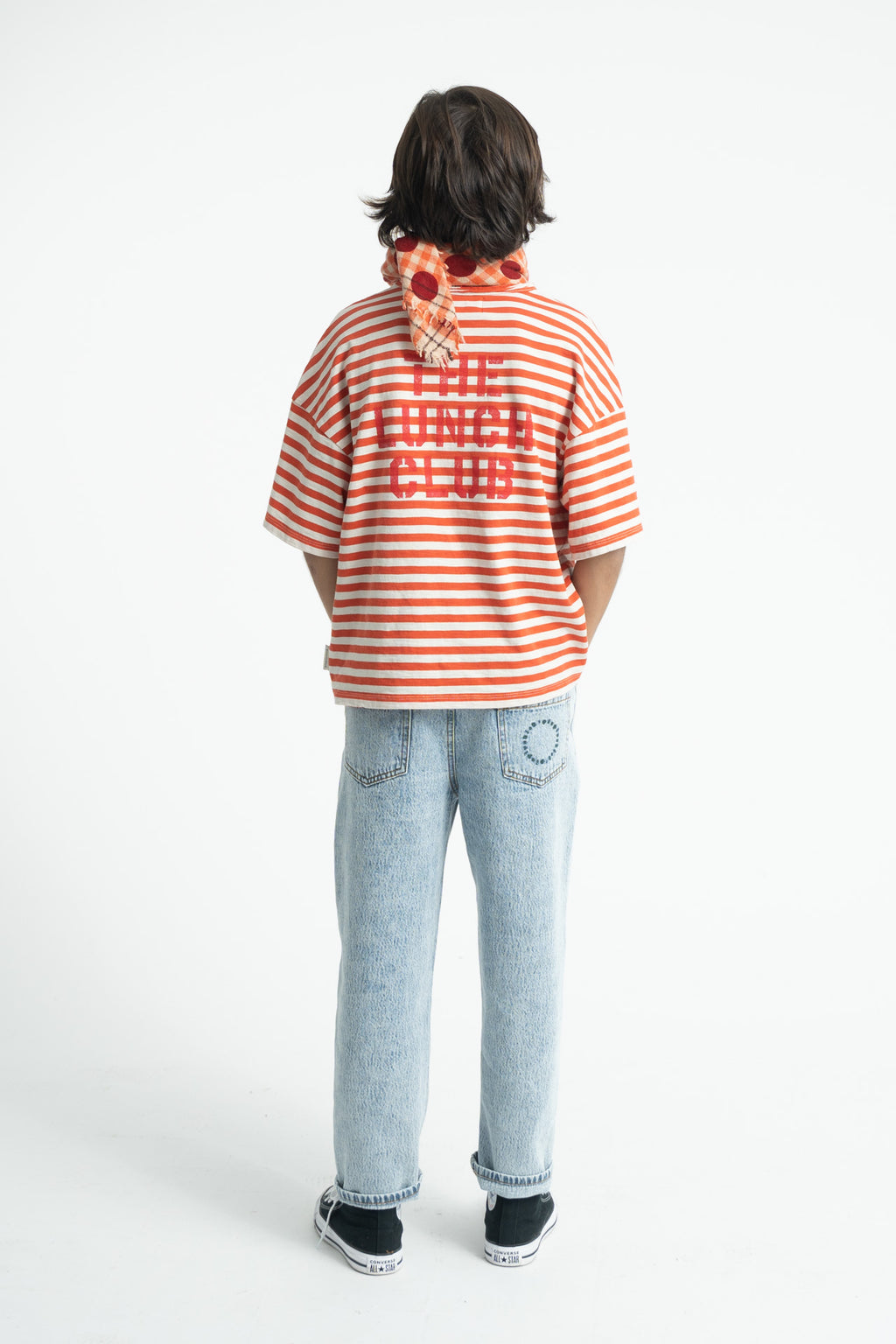 Oversize T-Shirt – red & ecru stripes w/ apple print