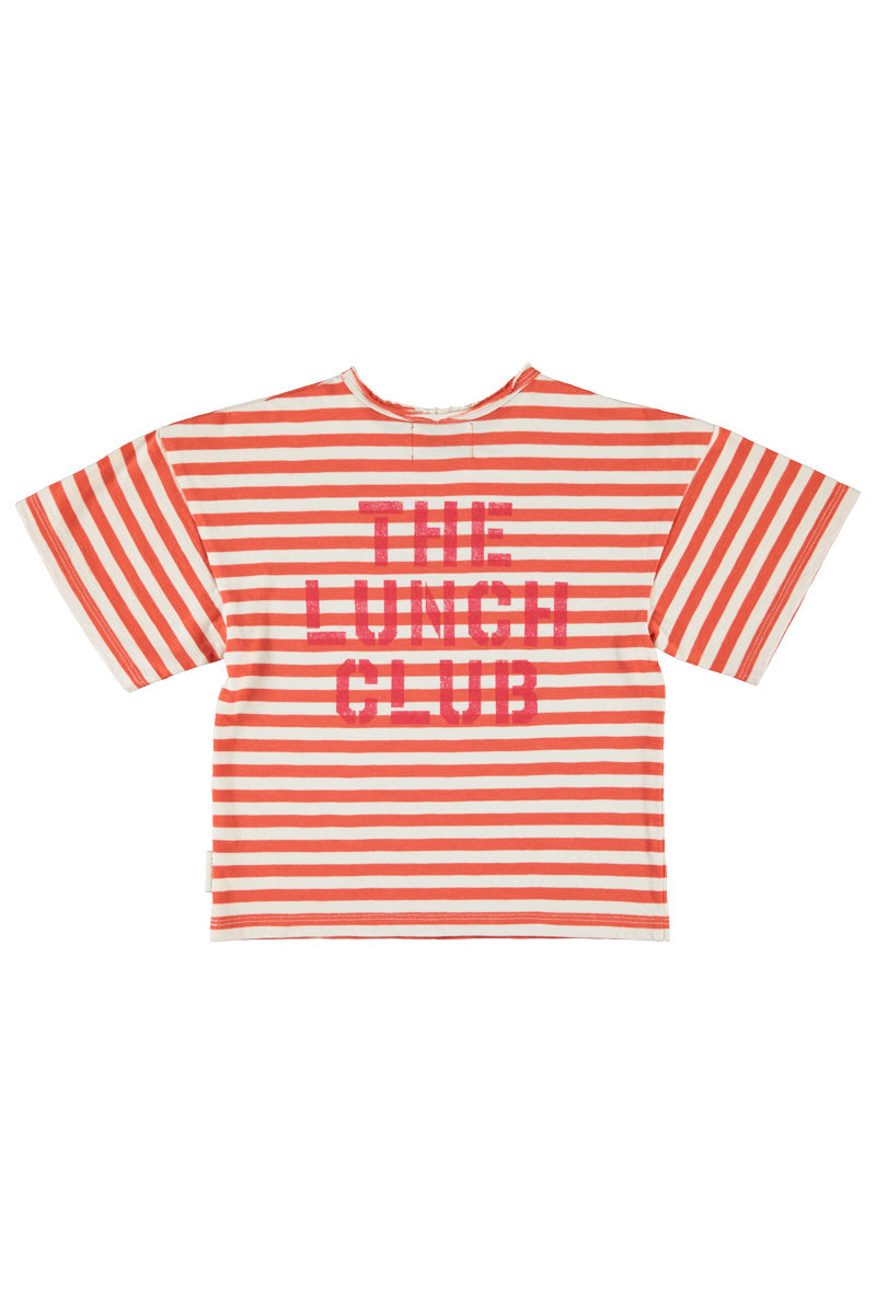 Oversize T-Shirt – red & ecru stripes w/ apple print