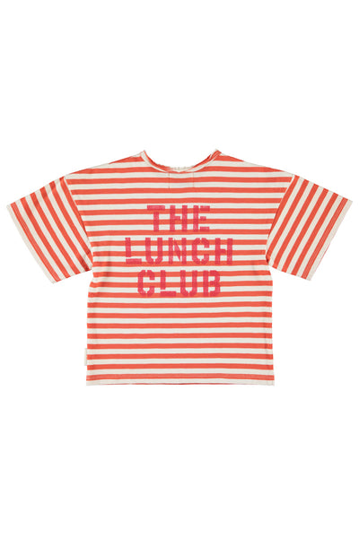 Oversize T-Shirt – red & ecru stripes w/ apple print