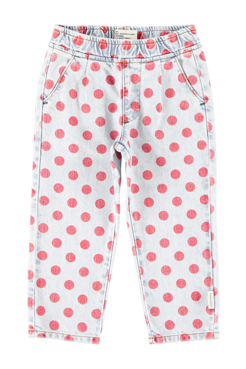 Trousers – light blue denim w/ red dots