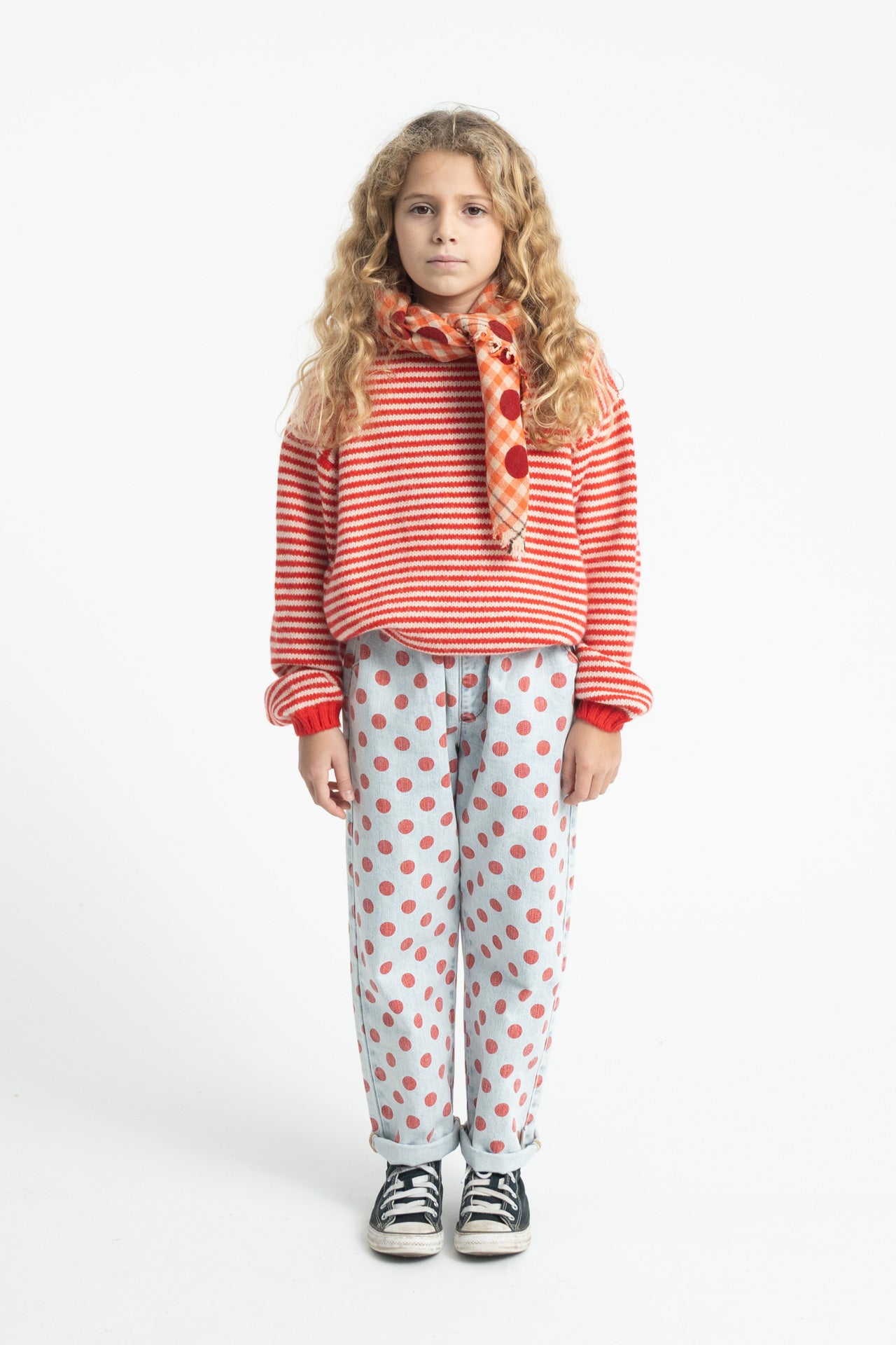 Trousers – light blue denim w/ red dots
