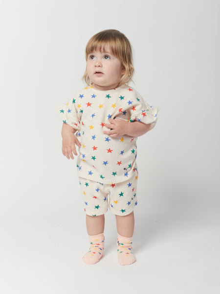 Multicolor Stars All Over Ruffle T-Shirt – Minis