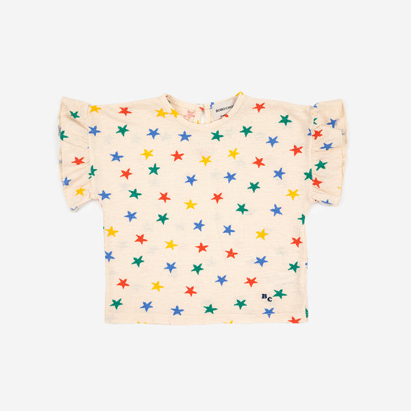 Multicolor Stars All Over Ruffle T-Shirt – Minis