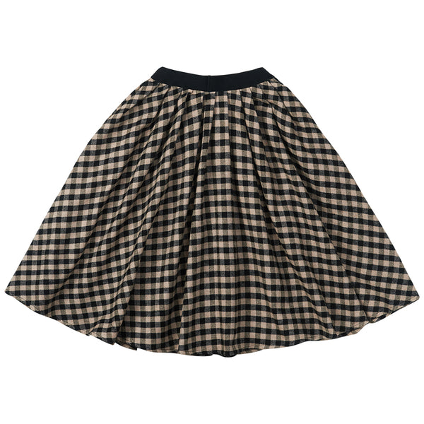 Flannel Checked Midi Skirt Black/Caramel